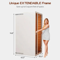 2 Person Extendable FAR Infrared Sauna for Home, Hemlock Wood Low EMF 6 Carbon Heaters Indoor Saunas with LED Lights, Bluetooth Speaker, Digital Control Panel, and Seating Bench
