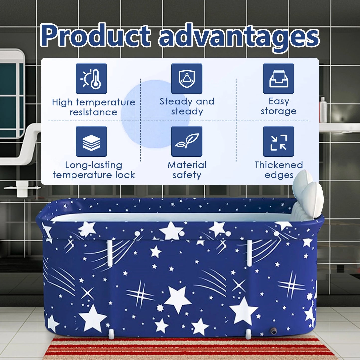 47In Large Portable Folding Bathtub, Hot & Cold Soaking Bath Tub, Starry Blue()