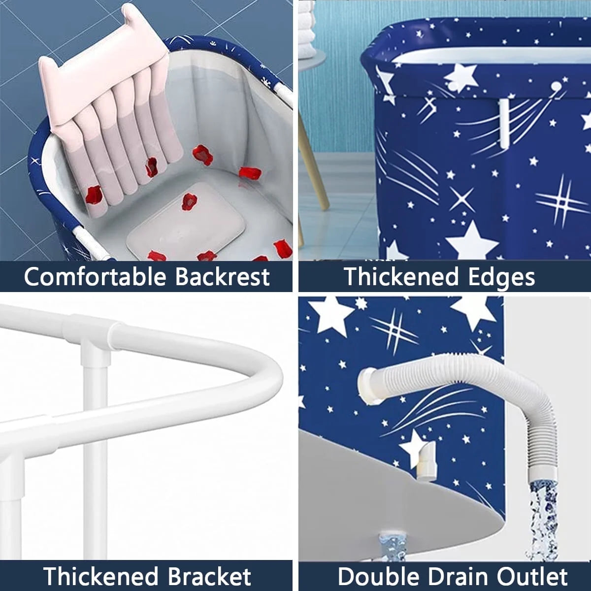 47In Large Portable Folding Bathtub, Hot & Cold Soaking Bath Tub, Starry Blue()