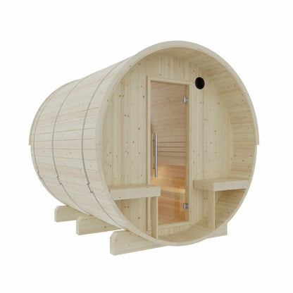 Finnish Sauna Builders Helsinki | 4-Person Outdoor Barrel Sauna with Terrace | 8KW WiFi Heater