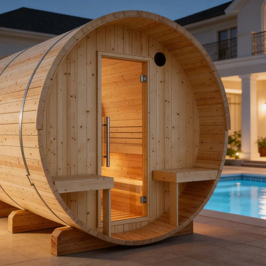 Finnish Sauna Builders Helsinki | 4-Person Outdoor Barrel Sauna with Terrace | 8KW WiFi Heater