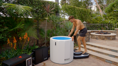 RevX Inflatable Barrel with Inflatable Steps | Portable Cold Plunge Barrel Tub | Fits Up to 6'3"