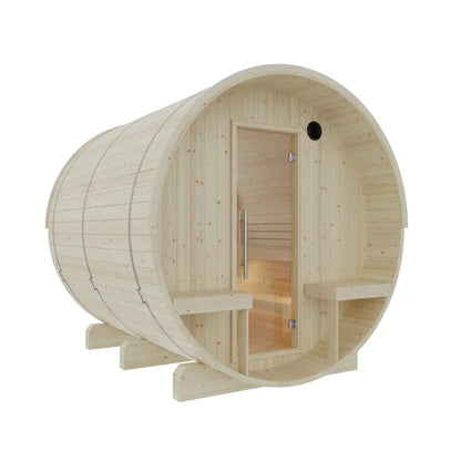 Finnish Sauna Builders Turku | 6-Person Outdoor Barrel Sauna with Terrace | 8KW WiFi Heater