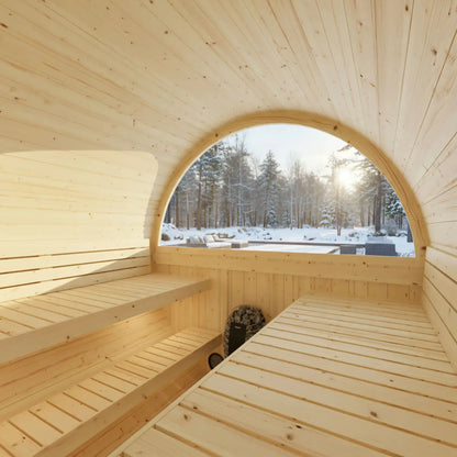 Finnish Sauna Builders Turku | 6-Person Outdoor Barrel Sauna with Terrace | 8KW WiFi Heater