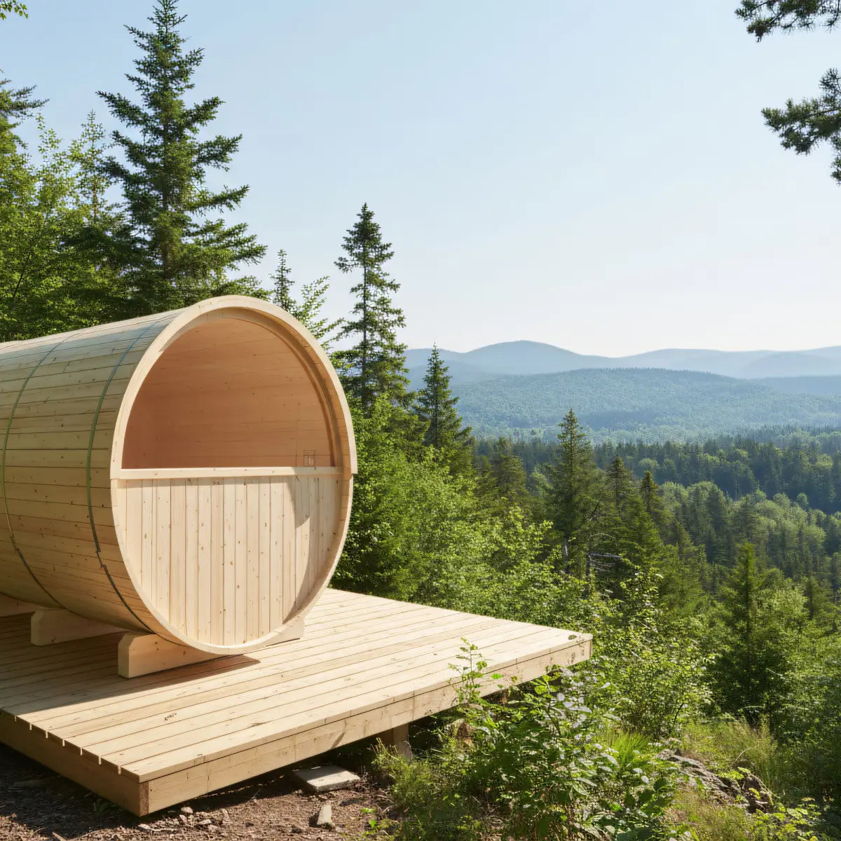 Finnish Sauna Builders Turku | 6-Person Outdoor Barrel Sauna with Terrace | 8KW WiFi Heater