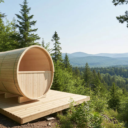 Finnish Sauna Builders Turku | 6-Person Outdoor Barrel Sauna with Terrace | 8KW WiFi Heater