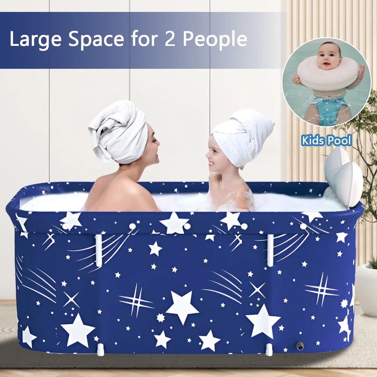 47In Large Portable Folding Bathtub, Hot & Cold Soaking Bath Tub, Starry Blue()