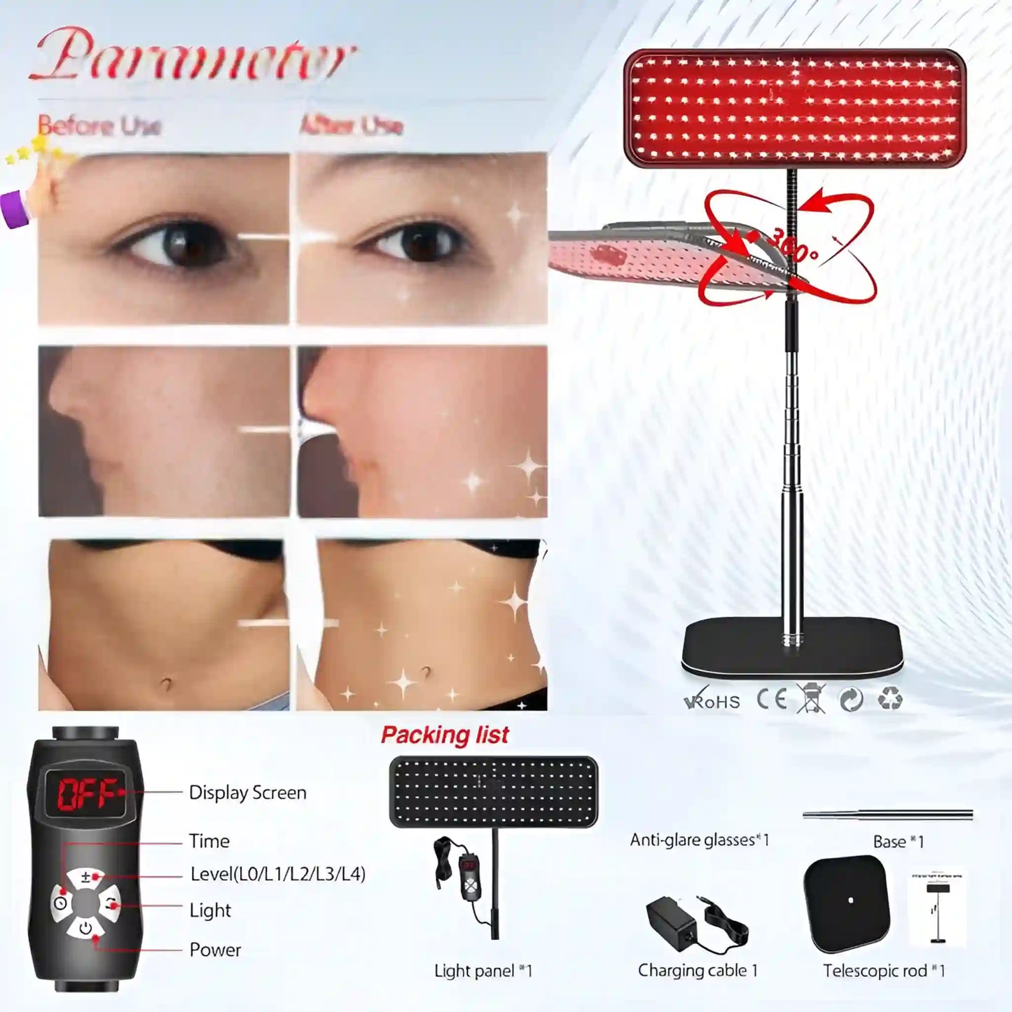 660Nm 850Nm near Infrared Light Panel Red Light Lamp with Timer Face and Body Home Use Relief Pain Device with Adjustable Stand