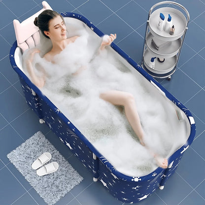 47In Large Portable Folding Bathtub, Hot & Cold Soaking Bath Tub, Starry Blue()