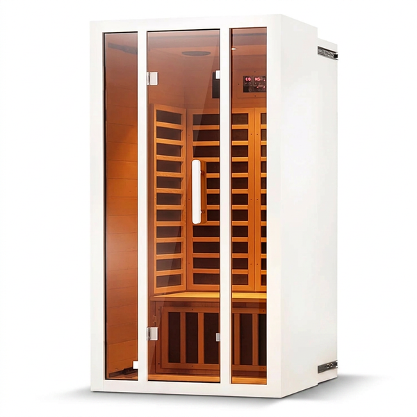 2 Person Extendable FAR Infrared Sauna for Home, Hemlock Wood Low EMF 6 Carbon Heaters Indoor Saunas with LED Lights, Bluetooth Speaker, Digital Control Panel, and Seating Bench