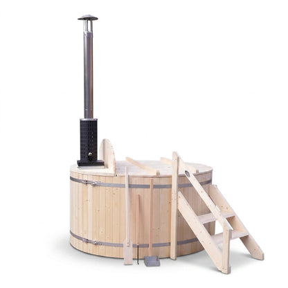 Wood Fired 4-Person to 5-Person 0-Jet Hot Tub and Ice Bath with Internal Stove Pine — Studio Shot