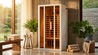 2 Person Extendable FAR Infrared Sauna for Home, Hemlock Wood Low EMF 6 Carbon Heaters Indoor Saunas with LED Lights, Bluetooth Speaker, Digital Control Panel, and Seating Bench — Lifestyle
